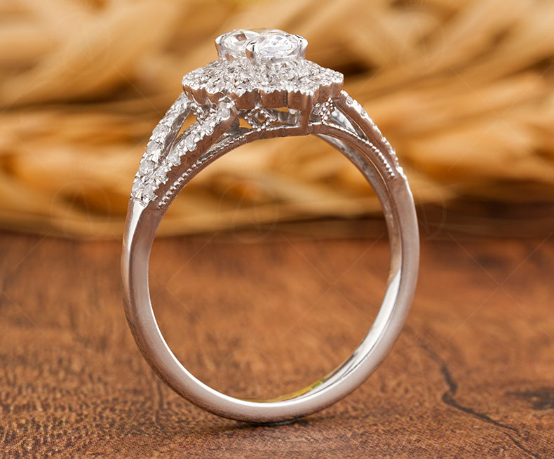 Art Deco Engagement Ring, Vintage Moissanite Ring, Antique Style Wedding Ring, Moissanite Estate Jewelry Rings For Women, Promise Ring