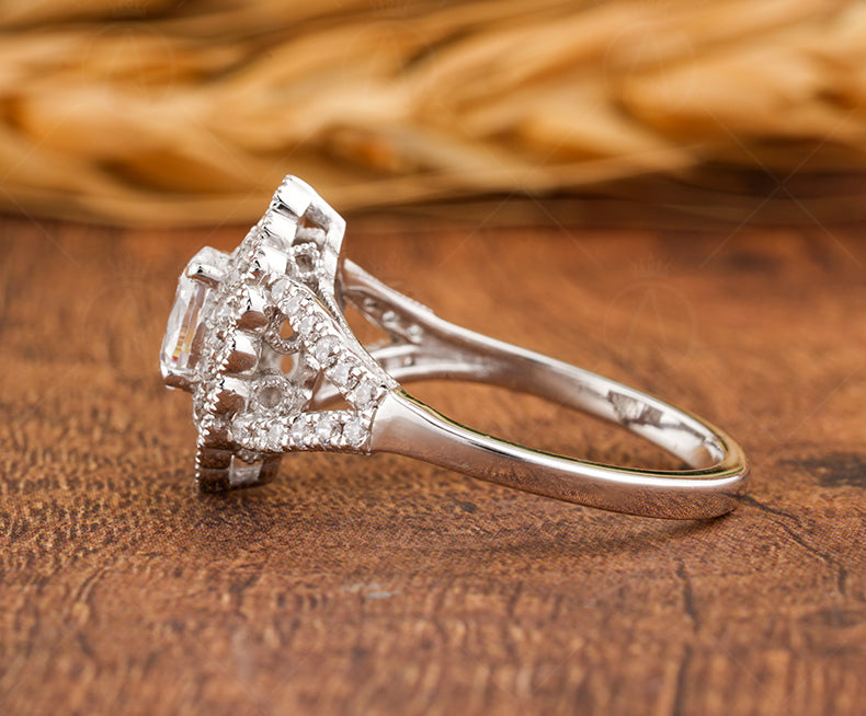 Art Deco Engagement Ring, Vintage Moissanite Ring, Antique Style Wedding Ring, Moissanite Estate Jewelry Rings For Women, Promise Ring