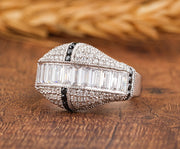 Black Moissanite Pave Wedding Band For Men, 10.50MM Wide Anniversary Band Ring, Mens 5 Row Pave Wedding Full Eternity Band