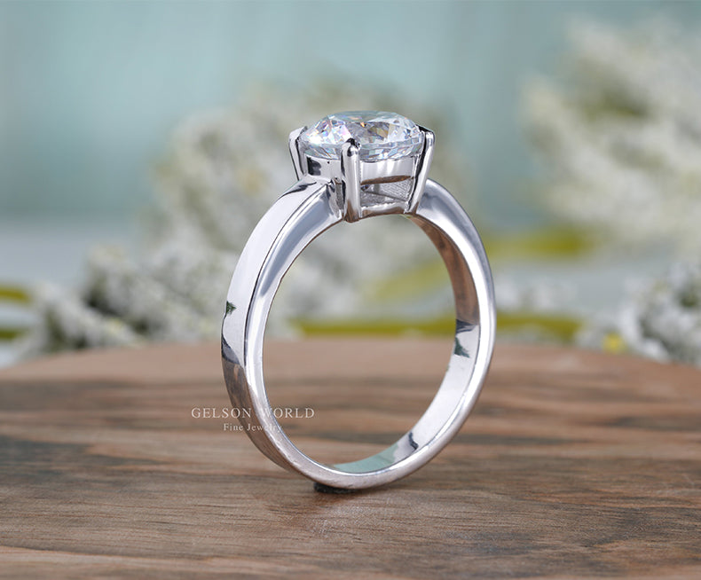 Ct Round Cut Moissanite Solitaire Engagement Ring, 14K White