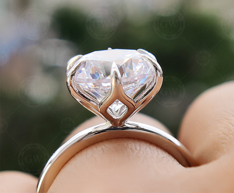 Ct Round Moissanite Solitaire Ring, Tulip Setting Engagement