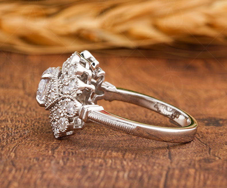 Edwardian Moissanite Engagement Ring, Art Deco Vintage Inspired Ring, Milgrain Wedding Ring, Moissanite Unique Promise Rings For Women