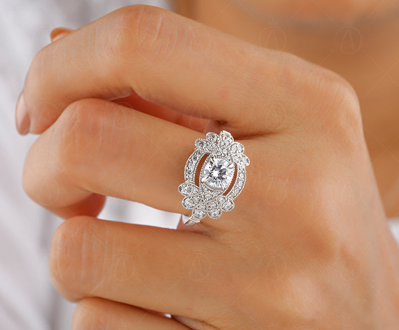 Edwardian Moissanite Engagement Ring, Art Deco Vintage Inspired Ring, Milgrain Wedding Ring, Moissanite Unique Promise Rings For Women