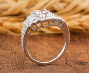 Edwardian Style Two Stone Round Engagement Ring, Antique Art Deco Inspired Ring, Vintage Moissanite Ring, Milgrain Promise Rings For Women - Gelson World - Premium Silver and Gold Jewelry for USA Shoppers