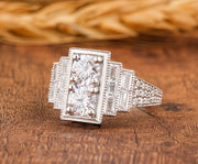 Edwardian Style Two Stone Round Engagement Ring, Antique Art Deco Inspired Ring, Vintage Moissanite Ring, Milgrain Promise Rings For Women - Gelson World - Premium Silver and Gold Jewelry for USA Shoppers