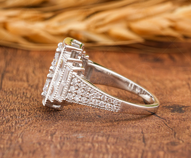 Edwardian Style Two Stone Round Engagement Ring, Antique Art Deco Inspired Ring, Vintage Moissanite Ring, Milgrain Promise Rings For Women - Gelson World - Premium Silver and Gold Jewelry for USA Shoppers