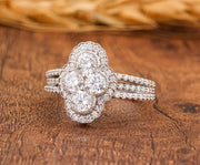 Elongated Vintage Inspired Ring, Art Deco Moissanite Ring, Cluster Engagement Ring, Round Stone Ring, Unique 1930s Style Ring, Womens Ring