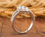 Elongated Vintage Inspired Ring, Art Deco Moissanite Ring, Cluster Engagement Ring, Round Stone Ring, Unique 1930s Style Ring, Womens Ring