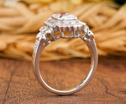 Flower Style Moissanite Ring, Nature Inspired Engagement Ring, Emerald Cut Art Deco Ring, Vintage Milgrain Ring, Floral Bezel Set Ring Women