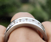 Mens Wedding Band With Moissanite Diamond, 8.20mm Channel Set Engagement Ring, Anniversary Rings For Him, Moissanite Half Eternity Band