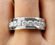 Mens Wedding Band With Moissanite Diamond, 8.20mm Channel Set Engagement Ring, Anniversary Rings For Him, Moissanite Half Eternity Band