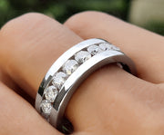 Mens Wedding Band With Moissanite Diamond, 8.20mm Channel Set Engagement Ring, Anniversary Rings For Him, Moissanite Half Eternity Band