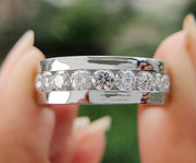 Mens Wedding Band With Moissanite Diamond, 8.20mm Channel Set Engagement Ring, Anniversary Rings For Him, Moissanite Half Eternity Band