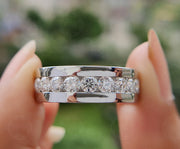 Mens Wedding Band With Moissanite Diamond, 8.20mm Channel Set Engagement Ring, Anniversary Rings For Him, Moissanite Half Eternity Band