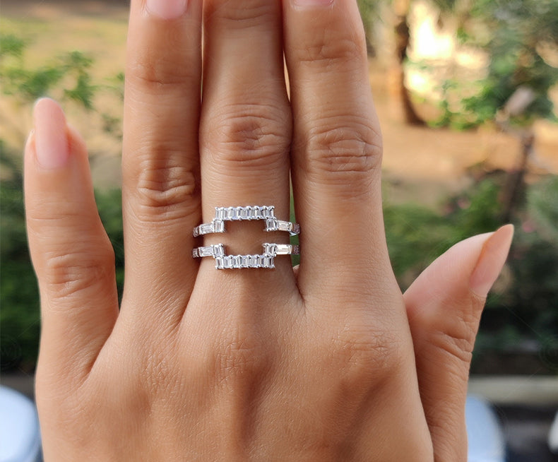 Princess Cut Halo Wedding Band Enhancer Ring Enhancer Double