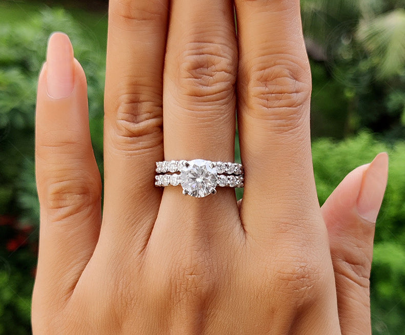 Solitaire Engagement Ring With Matching Wedding Band, Ct Round Moissanite Bridal Ring Set, Stacking Half Eternity Band, Rings For Women