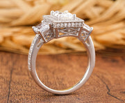 Three Stone Emerald Cut Moissanite Enagement Ring, Antique Art Deco Style Ring, 3 Rectangle Stone Vintage Ring, Milgrain Trilogy Ring Women