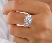 Three Stone Emerald Cut Moissanite Enagement Ring, Antique Art Deco Style Ring, 3 Rectangle Stone Vintage Ring, Milgrain Trilogy Ring Women