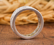 Vintage Filigree Anniversary Bands Women, Wide Full Eternity Band, Art Deco Moissanite Wedding Band Gold, Unique Thick Promise Ring For Her
