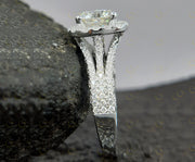 Vintage Halo Engagement Ring, Round Moissanite 935 Argentium Silver Wedding Ring, Gift for Her
