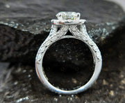 Vintage Halo Engagement Ring, Round Moissanite 935 Argentium Silver Wedding Ring, Gift for Her