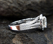 Vintage Halo Engagement Ring, Round Moissanite 935 Argentium Silver Wedding Ring, Gift for Her