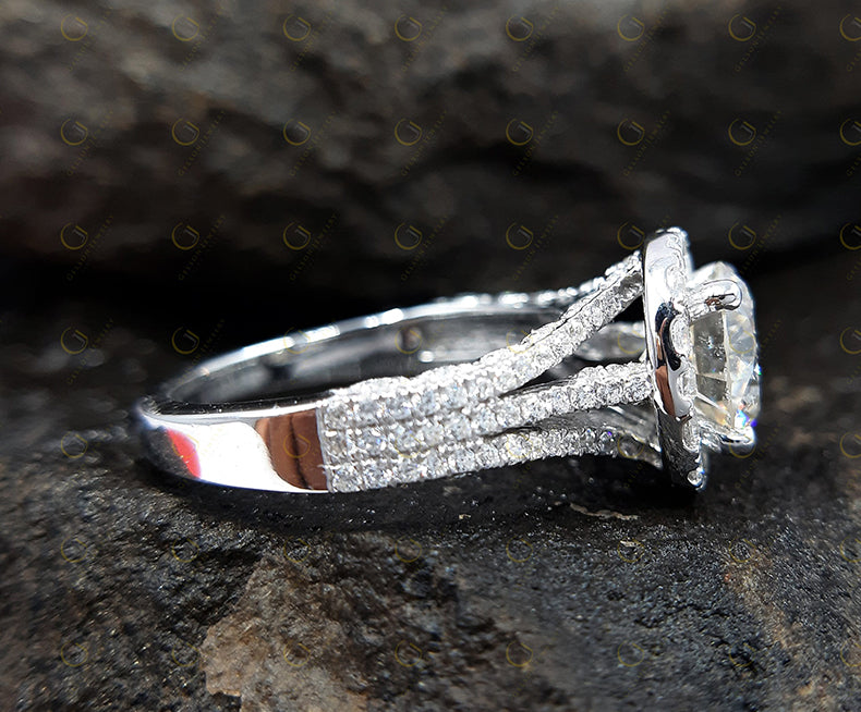 Vintage Halo Engagement Ring, Round Moissanite 935 Argentium Silver Wedding Ring, Gift for Her