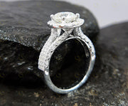 Vintage Halo Engagement Ring, Round Moissanite 935 Argentium Silver Wedding Ring, Gift for Her