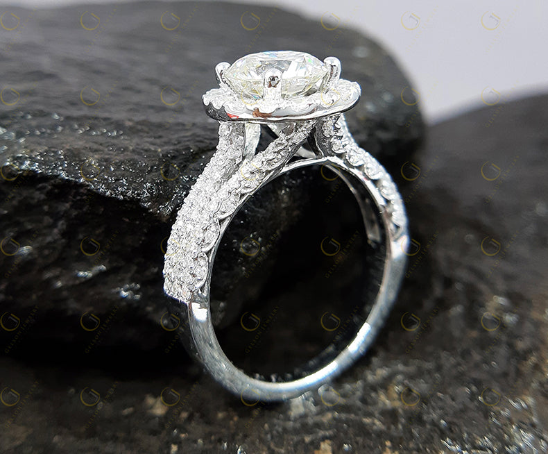 Vintage Halo Engagement Ring, Round Moissanite 935 Argentium Silver Wedding Ring, Gift for Her