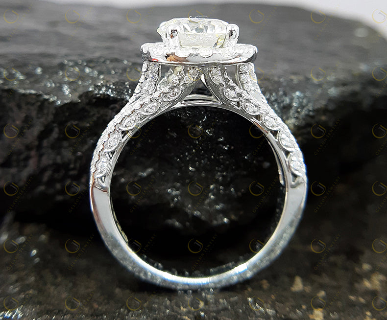 Vintage Halo Engagement Ring, Round Moissanite 935 Argentium Silver Wedding Ring, Gift for Her