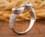 Vintage Toi Et Moi Ring, Bezel Set Pear Shaped Ring, Open Moissanite Ring, Teardrop Engagement Ring, Womens Micro Pave Ring, 14K Gold Ring