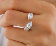 Vintage Toi Et Moi Ring, Bezel Set Pear Shaped Ring, Open Moissanite Ring, Teardrop Engagement Ring, Womens Micro Pave Ring, 14K Gold Ring
