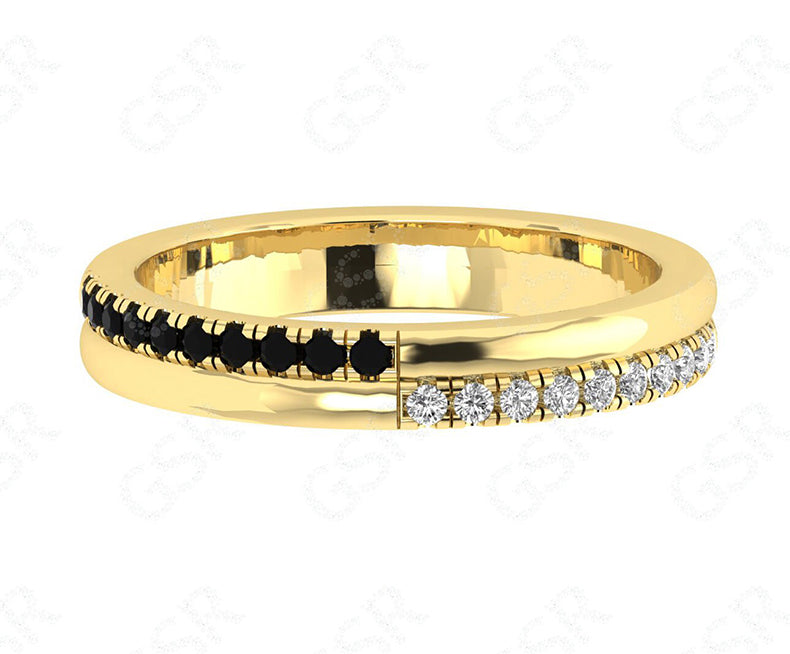 Moissanite Wedding Band - Black & White Diamond Ring - Silver and Gold Half Eternity Round Brilliant Cut Moissanite Stackable Ring