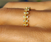 Nature-Inspired Full Eternity Floral Dainty Ring - Silver and Gold Round Moissanite Minimalist Ring - Perfect Wedding Band or Anniversary Gift for Her