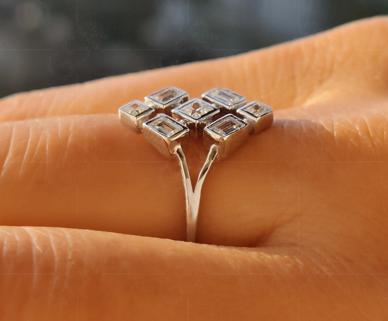 Princess & Baguette Moissanite Stacking Ring: Silver and Gold Elegance - Dainty Fashion Fine Jewelry - Promise & Anniversary Ring