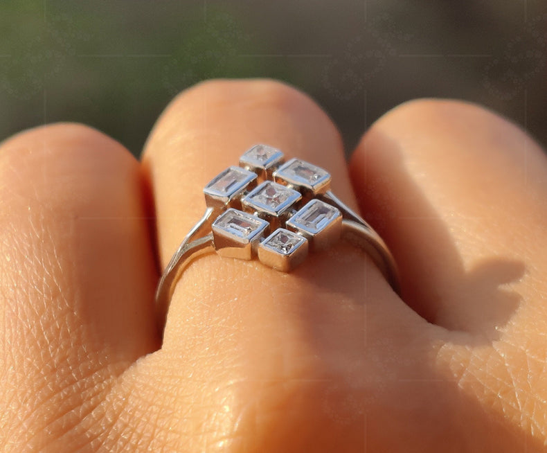 Princess & Baguette Moissanite Stacking Ring: Silver and Gold Elegance - Dainty Fashion Fine Jewelry - Promise & Anniversary Ring