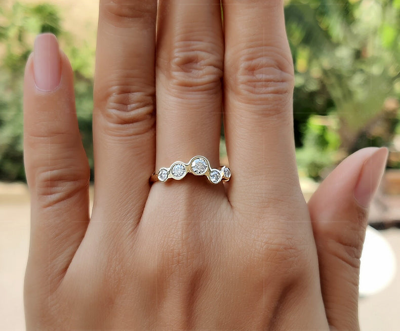 Radiant Moissanite Bubble Ring: A Stunning Gold Stackable Statement Ring for Minimalist Elegance and Timeless Beauty