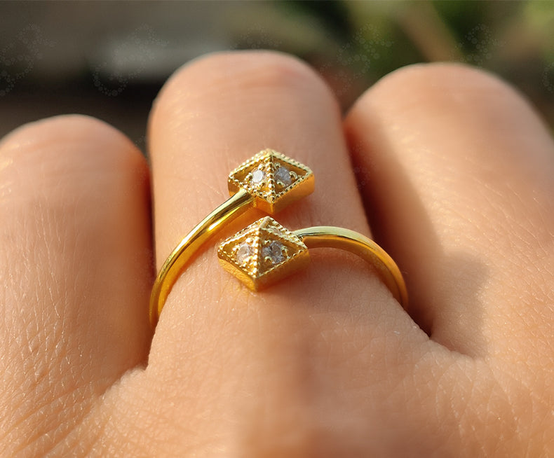 Silver and Gold Open Cuff Ring - Moissanite Stackable Ring - Vintage Inspired - Dainty Minimalist Jewelry - Promise Ring for Women