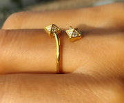 Silver and Gold Open Cuff Ring - Moissanite Stackable Ring - Vintage Inspired - Dainty Minimalist Jewelry - Promise Ring for Women