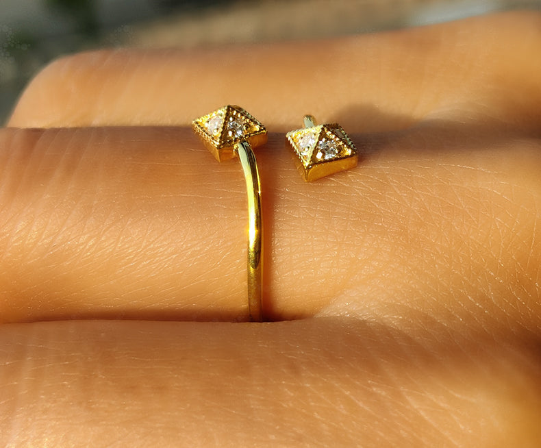 Silver and Gold Open Cuff Ring - Moissanite Stackable Ring - Vintage Inspired - Dainty Minimalist Jewelry - Promise Ring for Women