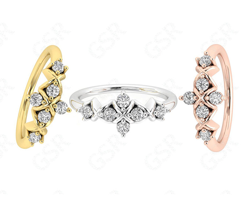 Timeless Elegance: Silver and Gold Vintage Floral Stacking Ring, a Delicate Art Deco Design for a Unique Minimalist Moissanite Promise Ring or Wedding Band