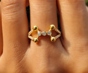 Unique Modern Gold Ring - Moissanite Anniversary Band - Silver and Gold Minimalist Stacking Ring - Dainty Fashion Jewelry - Women's Ring