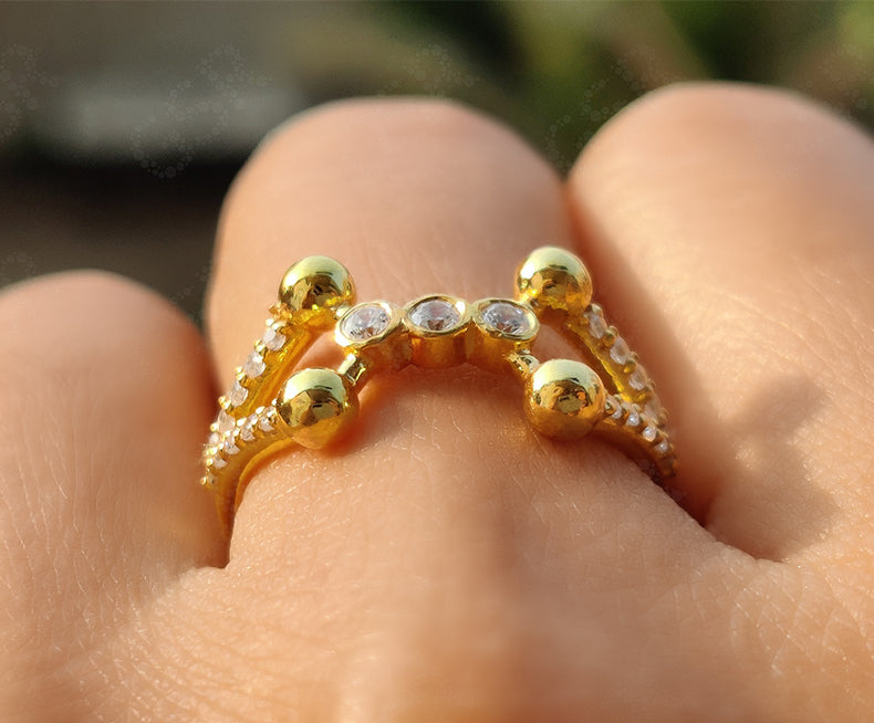 Unique Modern Gold Ring - Moissanite Anniversary Band - Silver and Gold Minimalist Stacking Ring - Dainty Fashion Jewelry - Women's Ring
