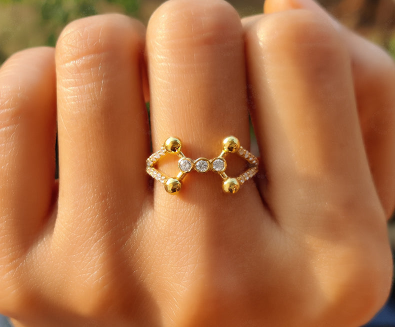 Unique Modern Gold Ring - Moissanite Anniversary Band - Silver and Gold Minimalist Stacking Ring - Dainty Fashion Jewelry - Women's Ring