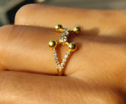 Unique Modern Gold Ring - Moissanite Anniversary Band - Silver and Gold Minimalist Stacking Ring - Dainty Fashion Jewelry - Women's Ring
