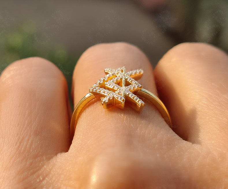 Viking Rune Love Ring - Silver and Gold Moissanite Stackable Beauty - Dainty Minimalist Ring with a Unique Twist