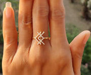 Viking Rune Love Ring - Silver and Gold Moissanite Stackable Beauty - Dainty Minimalist Ring with a Unique Twist