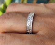 Vintage Full Eternity Floral Wedding Band in Silver and Gold with Moissanite Stones - Nature-Inspired Anniversary Gift for Her