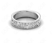 Vintage Full Eternity Floral Wedding Band in Silver and Gold with Moissanite Stones - Nature-Inspired Anniversary Gift for Her