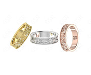 Vintage Full Eternity Floral Wedding Band in Silver and Gold with Moissanite Stones - Nature-Inspired Anniversary Gift for Her